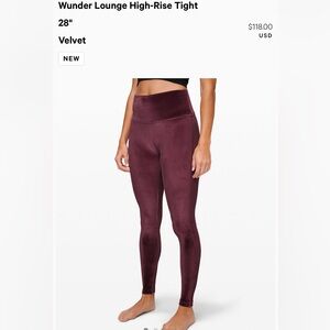 Velvet Lululemon Wunder Lounge High-Rise Leggings - Size 6/28”